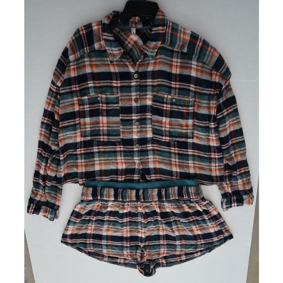 Free People OB1425432 Women Sz XL Pine Combo Wrapped In Flannel Pajama's Set $98 - Picture 1 of 8